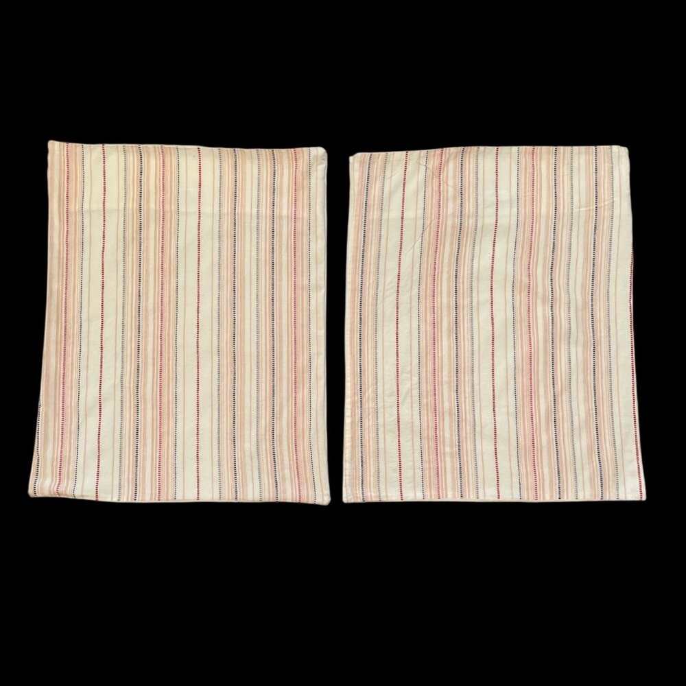 Rachel Ashwell Pair Of Striped Cotton Pillowcases 23"x18" Cream With Red & Blue
